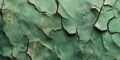 Poster - Textured abstract stone background in trendy classic green color with unique cracks and depth, emphasizing natural patterns and details.