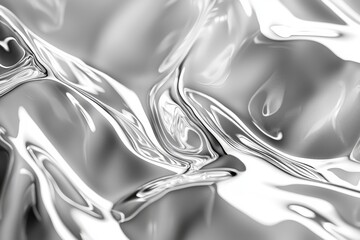 Poster - abstract silver liquid with smooth curves and reflections, creating a dynamic and elegant background