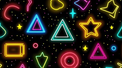 Aufkleber - Colorful Neon Shapes on Black Background for Creative Design Projects