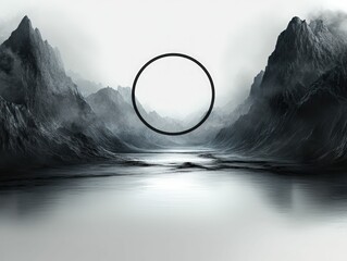 Wall Mural - Mystical mountains reflect in still water circle