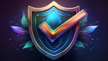 Poster - A vibrant shield with a checkmark symbolizes protection and security, featuring colorful elements that enhance its visual appeal.