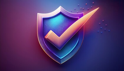 Poster - A vibrant shield icon with a checkmark, symbolizing security and trust in a digital context, set against a colorful background.
