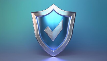 Poster - A stylized shield with a checkmark symbol, representing security, protection, and verification in a digital context.