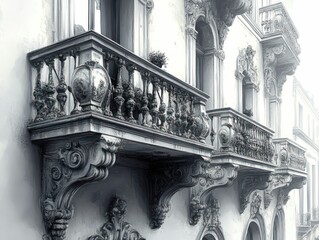 Wall Mural - Ornate balconies adorn a grand, elegant building.