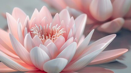 Poster - Delicate pink lotus flowers with soft white highlights, arranged elegantly in a serene aquatic setting, showcasing intricate petal details.