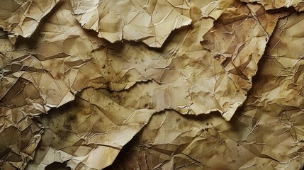 Leinwandbilder - Wrinkled vintage paper texture in warm beige and brown tones with crumpled layers and shadows creating depth and an aged appearance