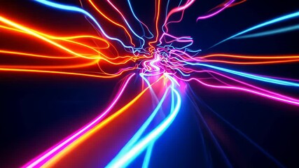 Poster - Vibrant neon light trails creating dynamic abstract patterns in motion