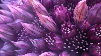 Poster - Vibrant close-up of purple ornamental onions showcasing intricate petal details with soft gradients and delicate white stamens in a lush arrangement