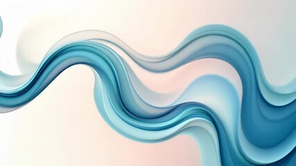 Poster - Flowing blue waves in abstract motion across a soft pastel background