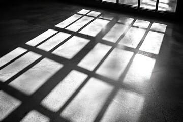 Poster - dramatic monochrome image capturing the interplay of light and shadow created by a window on a floor