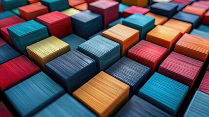Aufkleber - Colorful abstract blocks arranged in a grid pattern with shades of red, blue, green, and orange creating a visually dynamic educational theme.