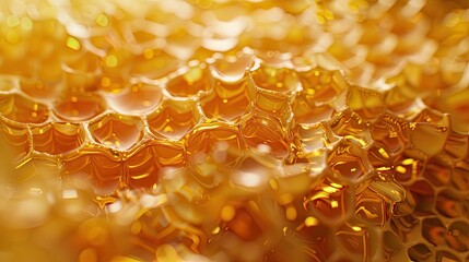 Aufkleber - Golden honeycomb texture with glistening wax cells in warm amber tones, showcasing macro details of beekeeping and natural sweetness.