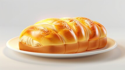 Poster - Golden-brown baked buns with soft vanilla cream filling arranged beautifully on a white plate against a light background.