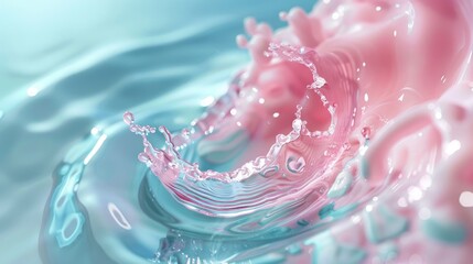 Aufkleber - A dynamic splash of pink gel creates ripples in turquoise water showcasing textures ideal for personal care or cleaning product imagery