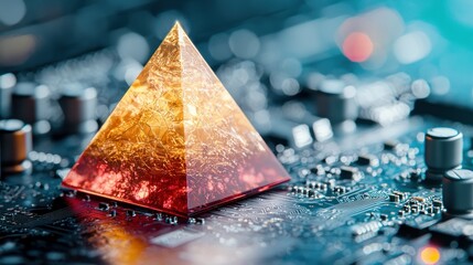 Poster - Golden Pyramid on Circuit Board Technology Abstract Image