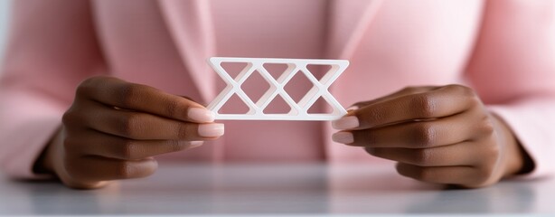 Poster - Woman s Hands Holding White Geometric Model Architectural Design