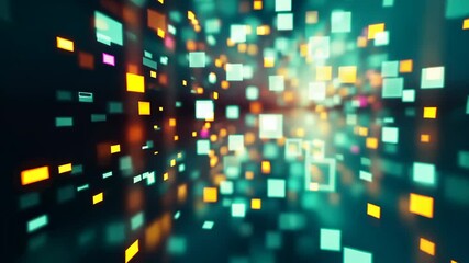 Poster - Dynamic journey through vibrant digital data tunnel with glowing particle flow