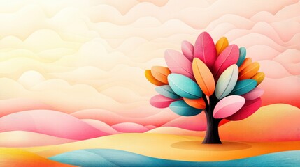 Poster - Colorful Abstract Tree in Pastel Landscape Illustration Design