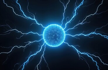 Poster - Spectacular abstract science background of electric storm effect with lightning strike. Charge, electricity, flare, flash, glowing rays showcase power, energy, danger and night.