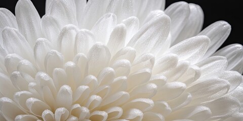 Wall Mural - delicate white chrysanthemum flower petals in a close-up view with soft textures against a dark back