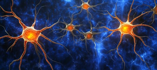 Poster - Interconnected Neural Network, Artistic Rendering of Active Brain Cells and Synapses Firing