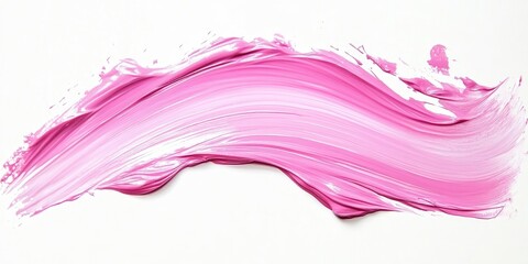 Fototapete - Dynamic abstract pink paint stroke on a clean white background showcasing various shades of pink and smooth texture flowing from left to right.