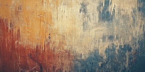 Fototapete - Abstract close-up of a textured grunge background featuring warm orange and cool blue hues blending seamlessly with rich detail and depth.