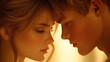 © SerPhoto - A young couple leans closely forehead to forehead, basking in the warmth of soft morning light. Their expressions convey deep affection and intimacy, capturing a romantic moment filled with emotion