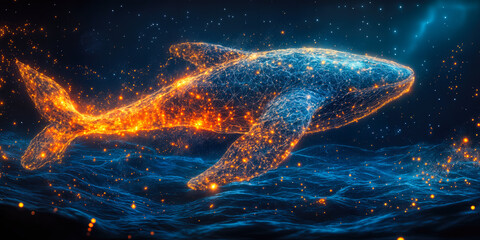 Poster - futuristic digital whale illustration symbolizing emerging startup support ecosystem with connectivi