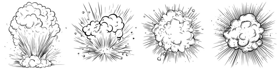 Poster - dynamic explosion effects illustrated showcasing various stages of a blast emphasizing cloud and deb