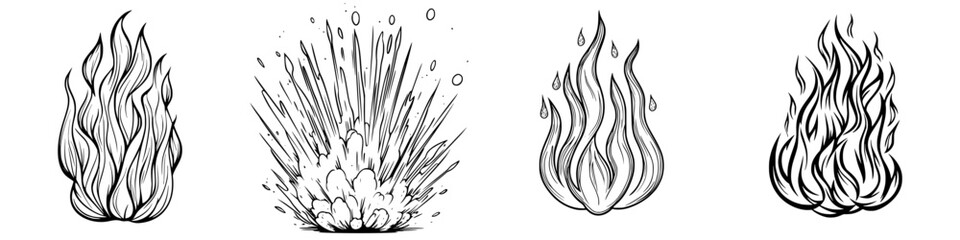 Poster - artistic representation of flames and explosions in a creative design, showcasing different fire sty
