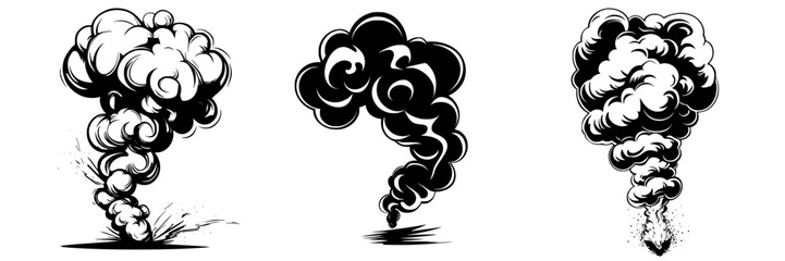 Poster - dramatic smoke plumes rising in artistic black and white against a clean background showcasing diffe