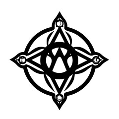 Poster - intricate black symbol with geometric design and circular motifs representing unity and balance in a