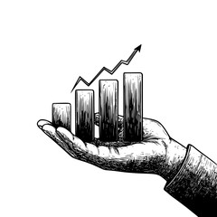 Poster - hand holding rising bar graph representing growth and success in business or finance metrics