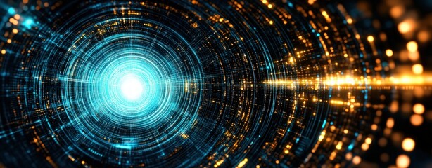 Poster - Abstract Digital Tunnel of Light Data Stream Bright glowing circular lines