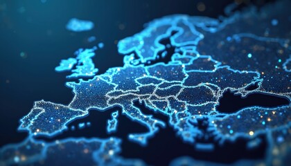 Poster - European telecommunication network connected over Europe. Internet, global communication tech for finance. France, Germany, UK, Italy data transfer abstract concept, AI cyberspace business.