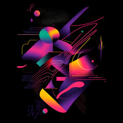 Poster - Neon Geometry Abstract: A vibrant composition of dynamic shapes and gradients glows against a dark backdrop, symbolizing modernity and creative energy. 