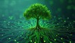 © Pete - Green tree grows from glowing circuit board. Futuristic concept tech nature connection, progress, evolution. Digital network background, artificial intelligence, cybersecurity, data protection