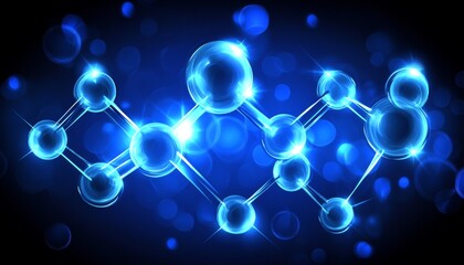 Poster - Bright Blue Network of Nodes and Lines on Dark Blue Background, Bokeh Effect, Scientific Image