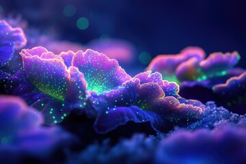 Poster - Glowing, bioluminescent coral reef, vibrant colors, intricate details, underwater fantasy.