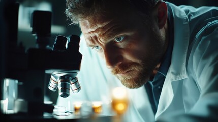 Leinwandbilder - Medical scientist working with microscope, doing research in modern laboratory