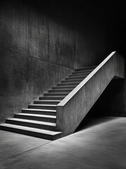 Poster - A minimalist staircase rises against a dark, textured backdrop, evoking a sense of mystery and depth.