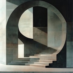 Poster - Abstract Architectural Composition with Circular Shapes and Stairs in Minimalist Design