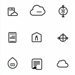 Poster - This linear symbol set features a modern outline style and includes icons for data recovery, such as hard drive disks, binary file storage, and data transfer, suitable for logo illustration