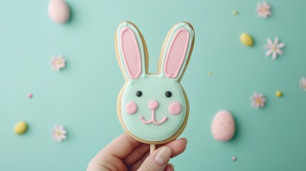 Canvas Print - Cute Bunny Cookie for Easter Celebration with Colorful Decorations