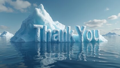 Aufkleber - Iceberg with Thank You letters melts in ocean. Gratitude acknowledgement concept for business, marketing, advertising. Cold arctic landscape with glacier lettering on water.