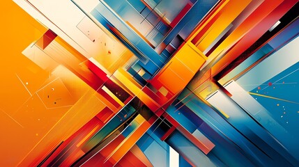 Poster - Abstract Geometric Lines Background with Orange, Blue and Red Colors