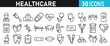 © MarufIslam - Healthcare set icons for web. Medicine and Health Care linear icon collection. Containing, Stethoscop, emergency, doctor, treatment, medical, report, diagnosis, health, prevention, patient