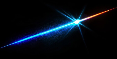 Poster - The scene depicts an abstract tunnel and corridor illuminated by rays of light and accentuated by new highlights, set against a blue neon background
