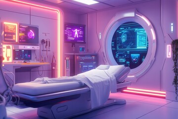Poster - a futuristic healthcare system with ai-driven diagnostics and treatment plans . a modern hospital ro